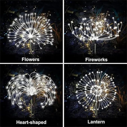 PINHEN Solar Firework Lights, 2 Pack Solar Garden Lights 200 LEDs 8 Lighting Modes Solar Lights Outdoor Waterproof for Garden Path Yard Patio Walkway Pathway Party Wedding Decorative (White)