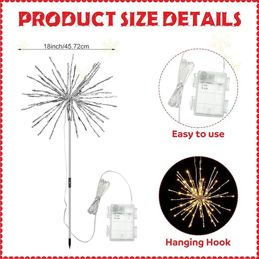 Twinkling Starburst Christmas Tree Star Topper Fairy Light 20 of 120 LED Lights Twinkle with Hook Hanging for Home Winter Party Christmas Tree DIY Decor for Garden Yard Patio Path Silver