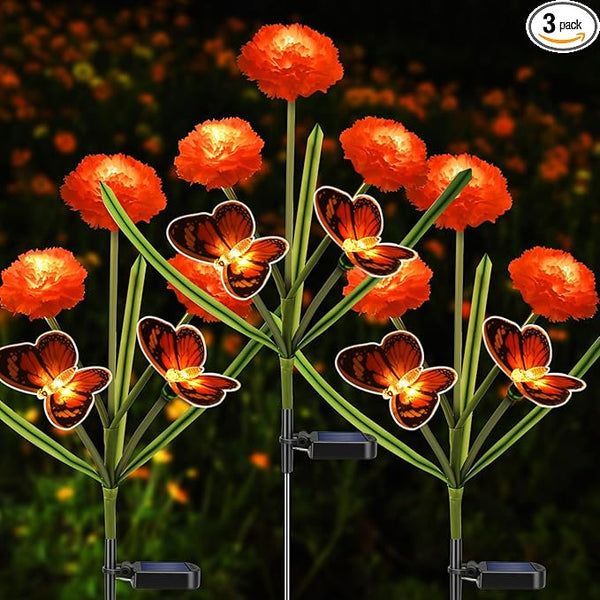 Solar Flowers Outdoor Waterproof, Unique Solar Powered LED Marigold Stake Lights with Monarch Butterflies for | Lumora