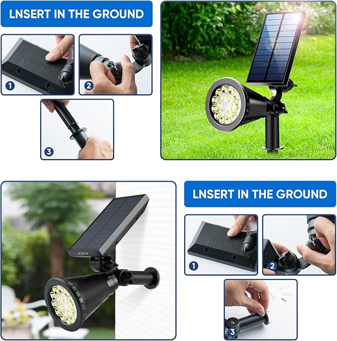 KEV 800 Lumens Solar Spot Lights Outdoor,18 LEDs Solar Flood Lights with 2 Modes &Adjustable &IPX65 | Lumora