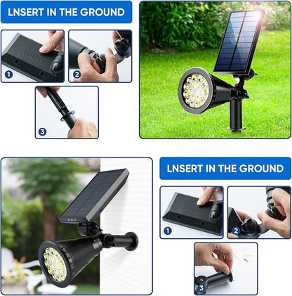 KEV 800 Lumens Solar Spot Lights Outdoor,4 Pack 18 LEDs Solar Flood Lights with 2 Modes &Adjustable &IPX65 Waterproof,Solar Spotlight for Driveway/Backyard/Patio Landscape/Tree/Garage(Warm White)