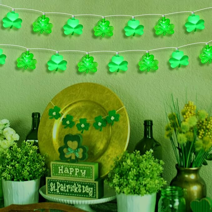 8.5Ft Shamrock String Lights, St Patrick's Day Decorations Light with 10 LED Green Lucky Clover Lights Outdoor | Lumora