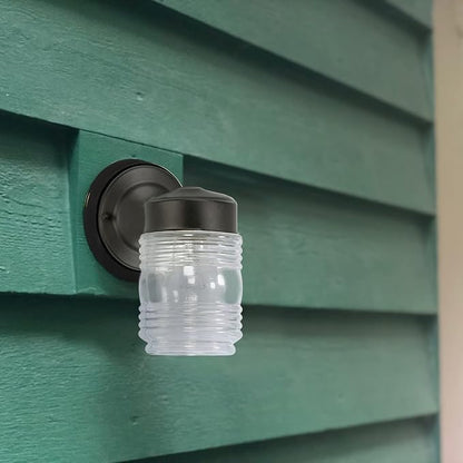 Design House Jelly Jar Wall Light, Indoor/Outdoor, Clear Ribbed Glass, Dimmable, Matte Black, Wall Mount Sconce Fixture, 4.5W x 7.5H x 5.25 in D, 502195 (Pack of 2)