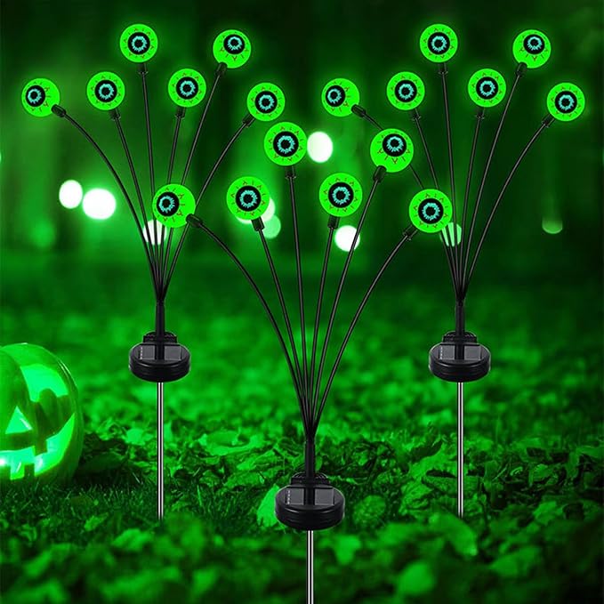 Lxcom Lighting Solar Halloween Path Light Green Ghost Eye Waterproof Solar Garden Light Decorative Magic Halloween Lights Outdoor Solar Lights for Patio Garden Yard Pathway, 3 Pack(Green)