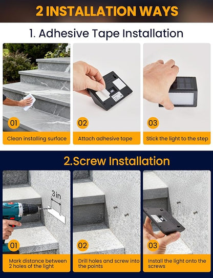 Solar Step Lights, 8 Pack Outdoor Waterproof Stair Lights, 3000K Warm White Light, Auto On/Off, Outdoor Solar Deck Light Decor for Garden Stairs, Front Step, Fence, Yard, Patio, Wall, Walkway, Porch