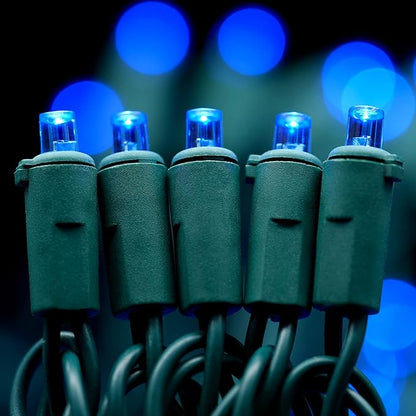 YULETIME 200 Blue Wide Angle LED Christmas Lights, 66 Feet Green Wire UL Certified 5mm Holiday String Light Set (Blue)