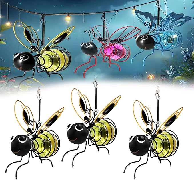 2025 New Solar Bees Lights Outdoor, Solars Bee Simulation Lights, Hanging Bee Solar Garden Light, Waterproof Bumble Bees Solar Light for Party Festivals Garden Decor Birthday Gifts (3PC-Yellow)