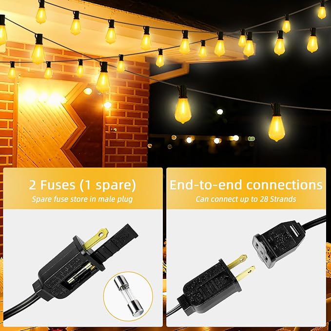 50FT Outdoor String Led Patio Lights 15M Outside Waterproof Light with ST38 Shatterproof Bulb Connectable Hanging | Lumora