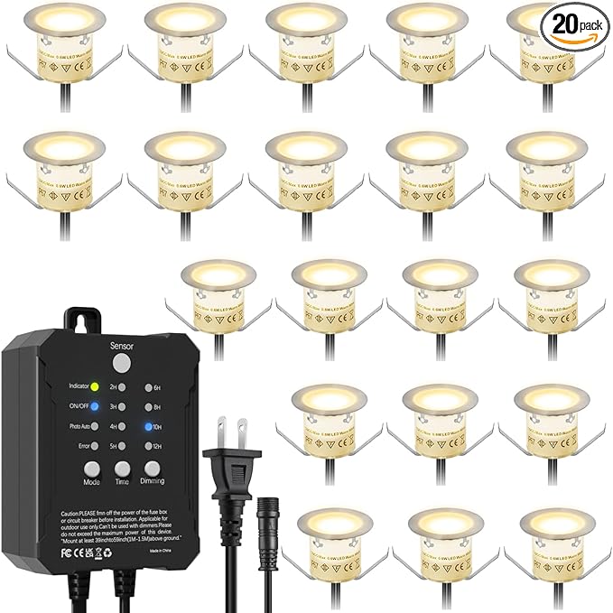 20 Pack Dimmable Recessed Deck Stair Lighting All-in-one with Timer Photocell Sensor Transformer Low Voltage LED | Lumora