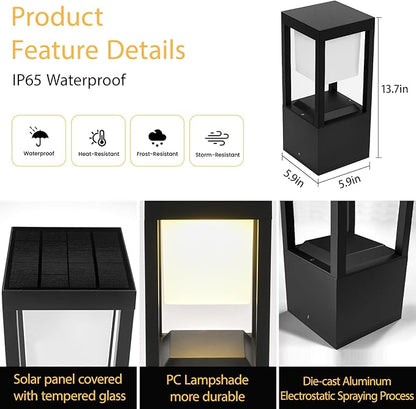 Solar Bollard Lights Outdoor, Premium Modern Led Landscape Pathway Lights Waterpoorf, Path Lighting for Garden Yard Walkway, 3CCT Seturable, Dusk to Dawn, Auto On/Off (2 Pack)