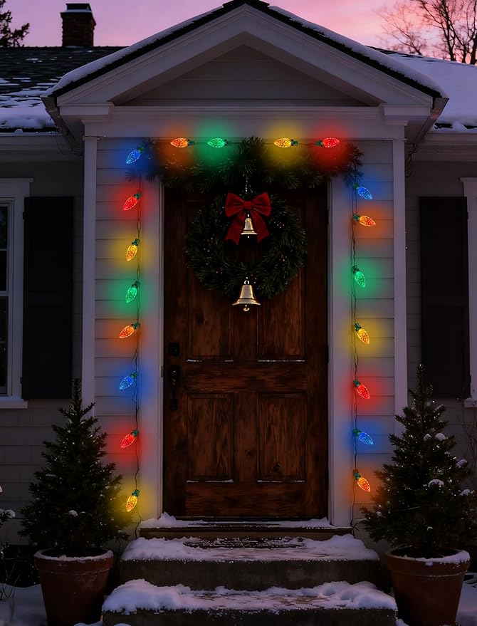 C9 Christmas Lights Outdoor, 26FT 50 LED Waterproof Connectable String Lights for Christmas Tree Roofline Holiday Party Indoor Outdoor Garden Patio Backyard Cafe Xmas Decoration (Multi-Colored)