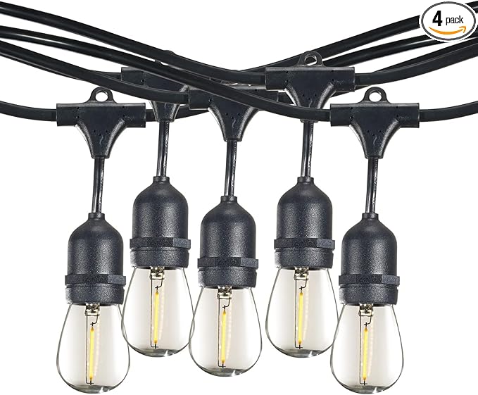 Diodesy- 48Ft LED Outdoor String Lights with S14 Shatterproof Bulb & 15 Hanging Socket Commercial Grade E26 Medium | Lumora