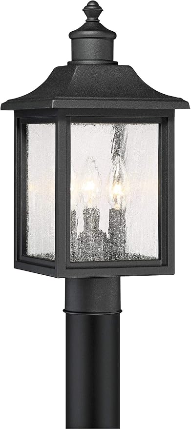 John Timberland Moray Bay Mission Outdoor Post Light Fixture Style Black Steel 17" Clear Seedy Glass for Exterior | Lumora