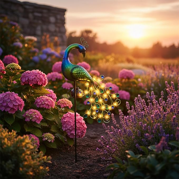 Solar Garden Lights Metal Peacock Garden Decor Waterproof Peacock Solar Stake Lights Decorative for Outdoor Patio Lawn Porch Yard Decorations Peacock Gift for Mom Grandma Women Birthday Gardening
