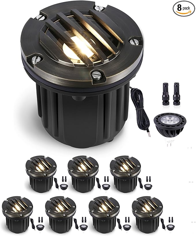 Gardenreet Low Voltage Brass Well Lights - LED 12V In-Ground Replaceable Bulb Weatherproof - Outdoor Path Light | Lumora