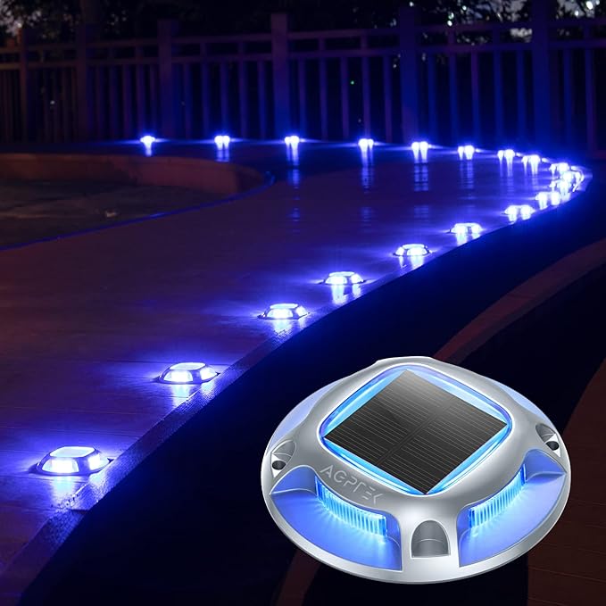 AGPTEK Solar Driveway Lights Outdoor 4 Pack, 2 Color Modes LED Deck Dock Marine Waterproof Security Marker Lights | Lumora