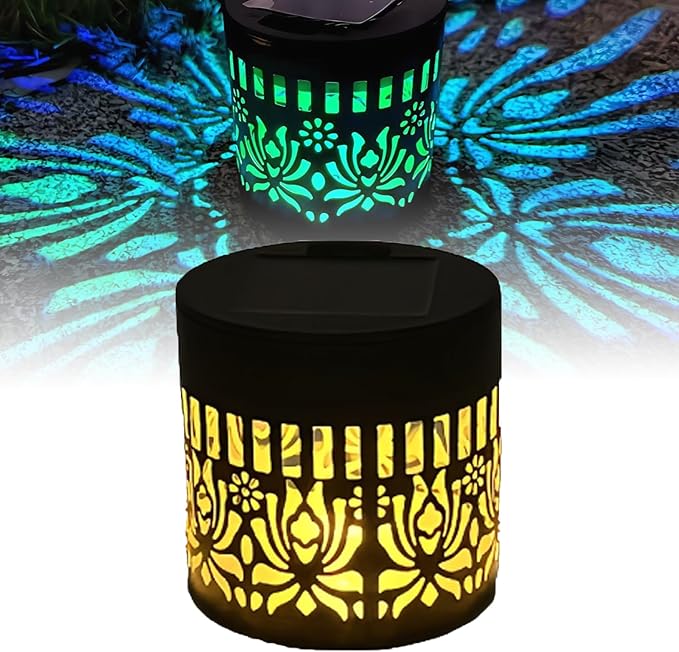 Solar Mandala Lights Outdoor Decorative - Waterproof Metal Mandala Solar Wall Lights, Artistic Fence & Step Lights for Garden, Patio, Backyard, Yard & Outdoor Home (1, Lotus-Colored Light)
