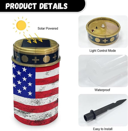 US Flag Outdoor Solar Lights,Solar Stake Lights Waterproof Solar Garden Lights Landscape Lighting Solar Pathway Lights Solar Lantern Outdoor Powered-Warm White