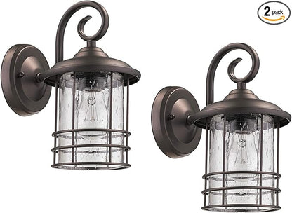 MICSIU 2-Pack Oil Rubbed Bronze Outdoor Light Fixtures Wall Mount, 9.8" Exterior Wall Sconces with Clear Seedy Glass, Waterproof Porch Lights for House, Garage, Patio, E26 Base