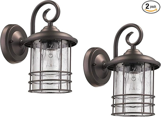 MICSIU 2-Pack Oil Rubbed Bronze Outdoor Light Fixtures Wall Mount, 9.8" Exterior Wall Sconces with Clear Seedy Glass, Waterproof Porch Lights for House, Garage, Patio, E26 Base