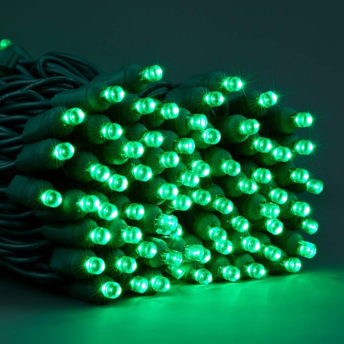 YULETIME Green One-Piece Wide Angle Christmas Lights 140 Count 48 Feet, 2 Sets 70 LED 24 ft High Waterproof 5mm UL Certified String Light (Green)