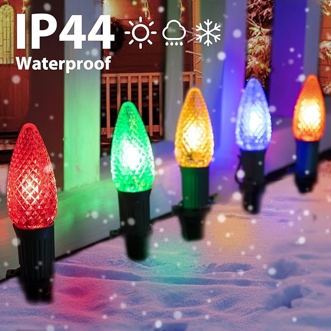 Brightown Strawberry C9 Christmas Pathway String Lights, 25.7 Feet C9 Walkway Lights with 20 Colored Bulbs and Stakes, Connectable Christmas Light Outdoor Decorations for Outside, Multicolor