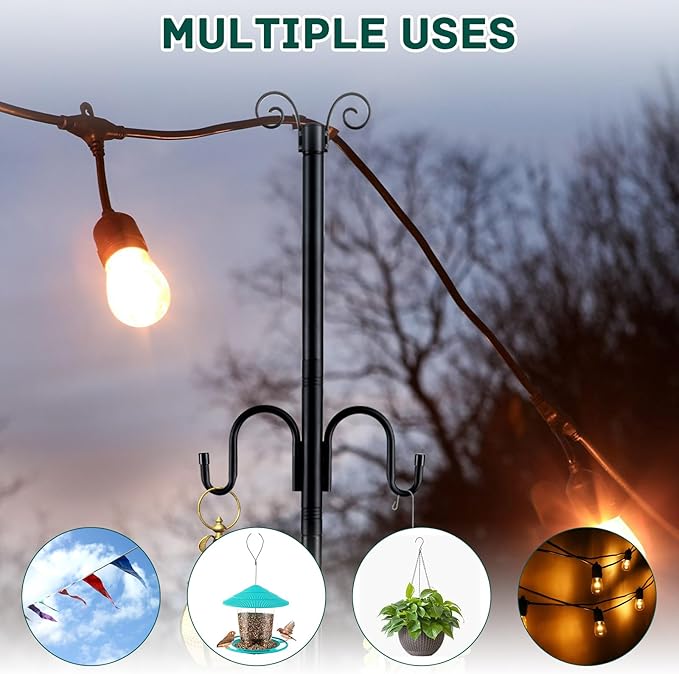 String Light Poles 2 Pack, 10FT Patio Light Poles for String Lights Metal Post Pole with Hooks to Hang Outdoor | Lumora