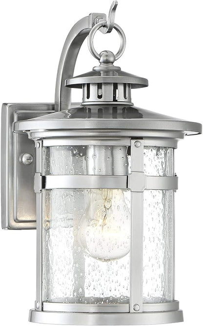 Franklin Iron Works Callaway Modern Industrial Outdoor Wall Light Fixture Chrome 14 1/2" Clear Seedy Glass Lantern for Exterior House Porch Patio Outside Deck Garage Yard Front Door Garden Home