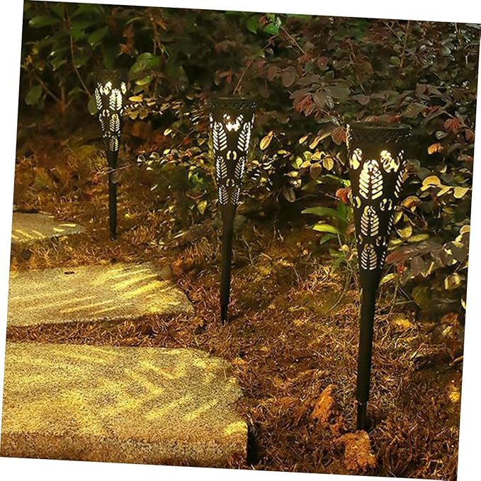 4pcs Solar Pathway Lights Outdoor Waterproof LED Garden Lawn Yard Solar Powered Landscape Decorative Lights with Warm White Projection for Patio