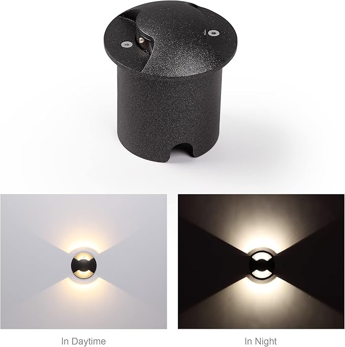 Well Lights Low Voltage Landscape Lighting Outdoor In Ground Lights LED2W Double Sides Lighting AC/DC 12V-24V Warm White Waterproof IP67 Aluminium,4PACKS