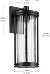 Kichler Barras 20.25" 1-Light Outdoor DarkSky Approved Wall Sconce with Clear Ribbed Glass in Black, Vertical | Lumora