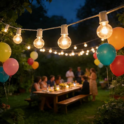 Abeja 25FT Outdoor White String Lights, G40 Globe Patio Lights with 27 Clear G40 Bulbs, Waterproof Hanging Outdoor Light for Backyard Porch Balcony Party Decor - White Wire