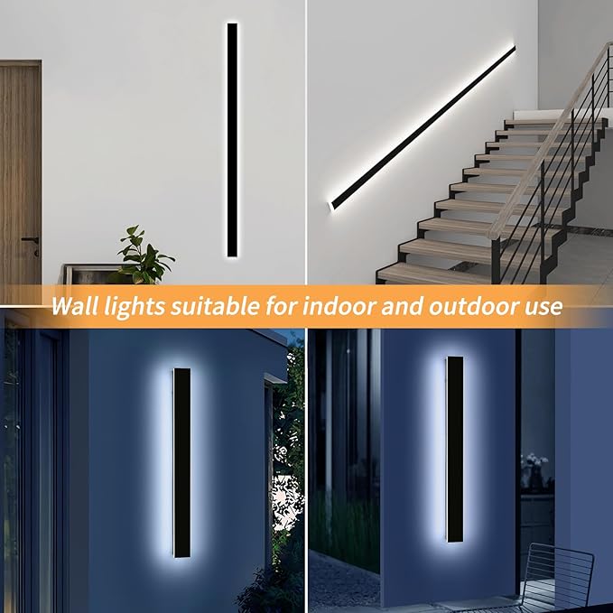 Mikeru 47.2" Outdoor Wall Sconce 6000K Cool White - IP65 Waterproof Black Exterior Light, Hardwired Wall Mounted Fixture for Porch, Patio & Entryway | Non-Dimmable Weatherproof Design
