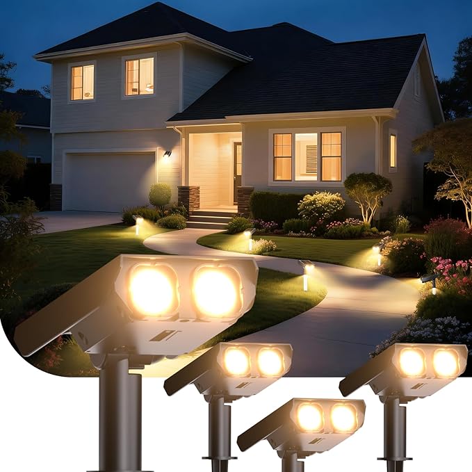 Solar Spot Lights Outdoor Adjustable Beam & PC Light Guide Column, 4 Pack Solar Lights Outdoor Waterproof IP65, 2 | Lumora