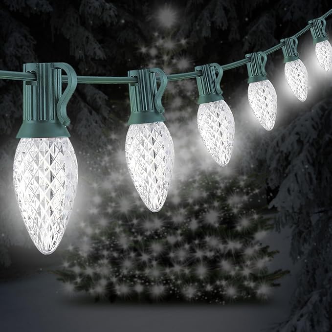25FT C7 Christmas Lights Outdoor, Bright SMD LED String Lights with 25 7000K Cool White Bulbs for Roof, Fence | Lumora
