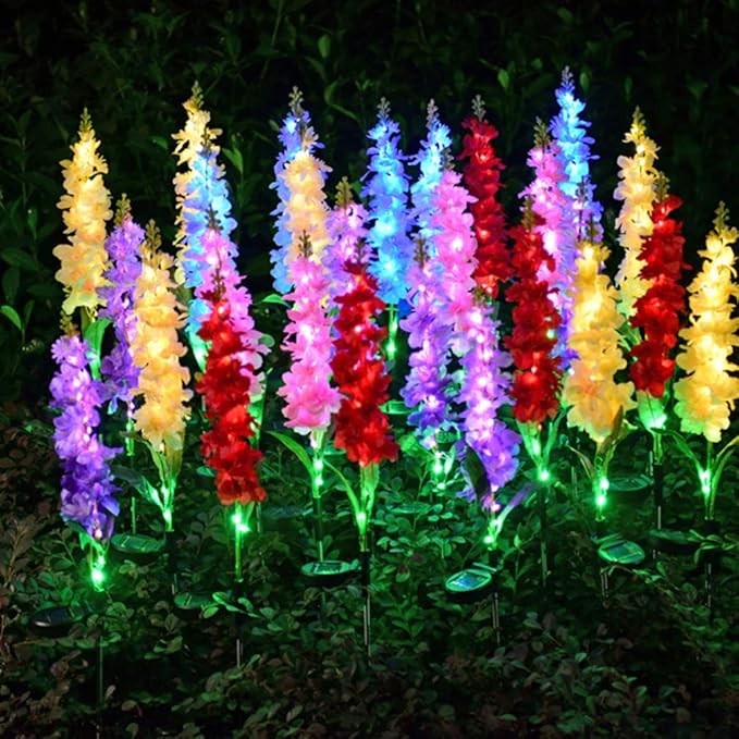 Uonlytech Solar Post Lights Violet Garden Stake Lights 5 Heads Colorful Decorative Yard Path Landscape Lighting for Patio Yard Pathway Purple