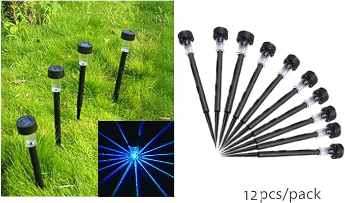 12PCS Blue LED Outdoor Plastics Garden Solar Powered Landscape Light Lamp Patio Lawn Decoration Lights (Blue) | Lumora