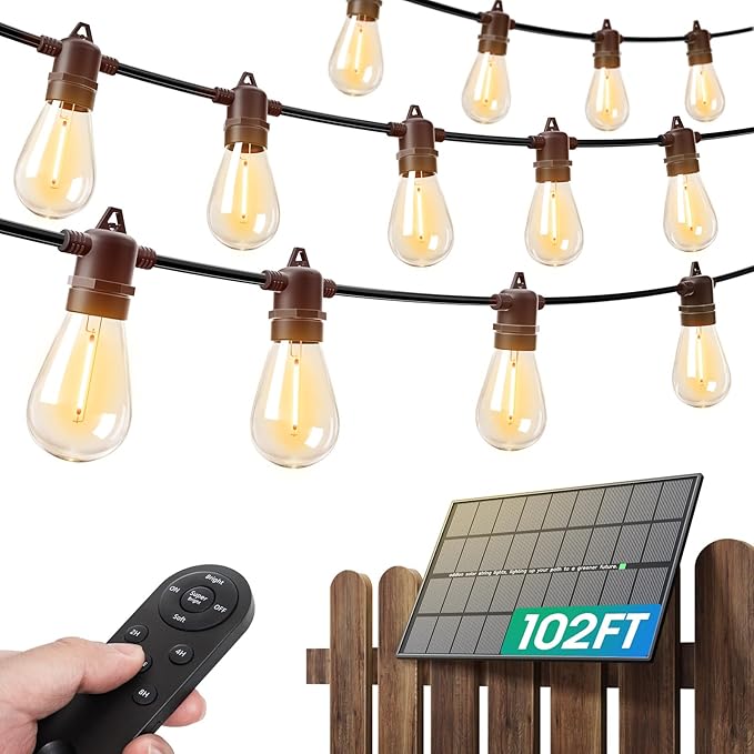 addlon 100FT(2FT) Solar String Lights Outdoor Waterproof with 6W Panel USB Charing & Remote Control Patio Lights | Lumora