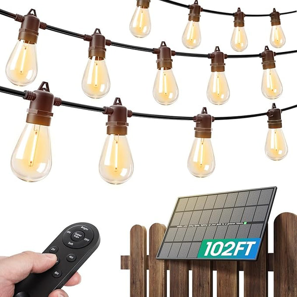 addlon 100FT(2FT) Solar String Lights Outdoor Waterproof with 6W Panel USB Charing & Remote Control Patio Lights | Lumora