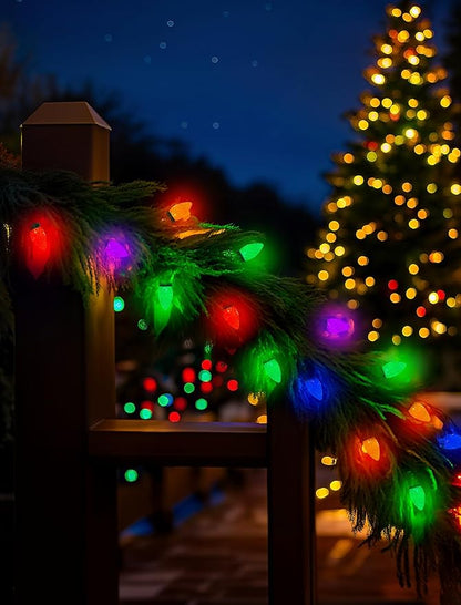 C7 LED Christmas Lights Outdoor, 26FT C7 Vintage Christmas Lights with 52 Multicolor Strawberry LED Bulbs, Plug in Outdoor String Lights for Party Garden Xmas Tree Patio Decorations