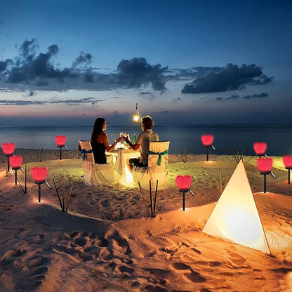 Valentines Day Red Heart Solar Lights Outdoor, 2Pcs Waterproof Valentines Day Solar Garden Light LED Heart Lights Wedding Decorations for Yard Walkway Outside (Peach Pink)