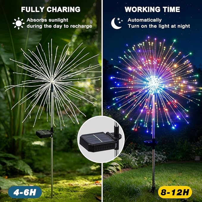 Solar Firework Lights for Outside, 8 Modes RGB Color Changing Fireworks Solar Fairy Light Outdoor for Garden Yard | Lumora