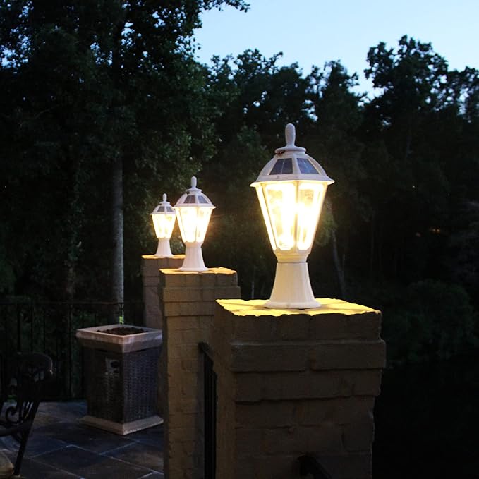 Gama Sonic Polaris Solar Light with GS Solar Light Bulb – Wall/Pier/3″ Fitter Mounts (178233), White Finish