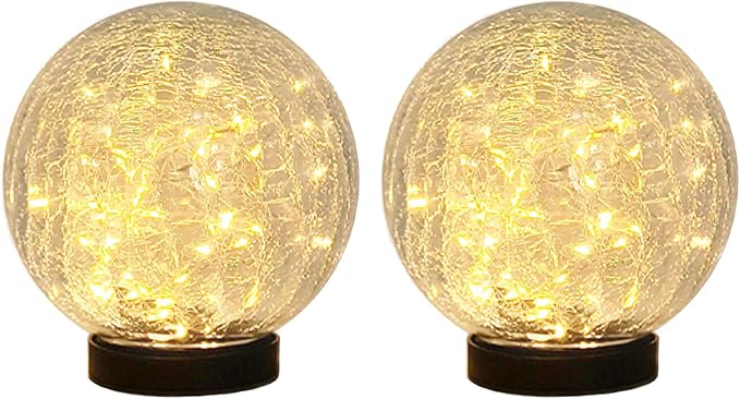 HOTEAGLE Solar Globe Lights Outdoor Waterproof-Large 2-Pack Solar Balls Lights for Outside Garden-Cracked Glass Ball Outdoor Solar Lights-Solar Orbs for Garden Patio & Lawn Backyard Decor