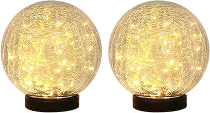 HOTEAGLE Solar Globe Lights Outdoor Waterproof-Large 2-Pack Solar Balls Lights for Outside Garden-Cracked Glass Ball Outdoor Solar Lights-Solar Orbs for Garden Patio & Lawn Backyard Decor