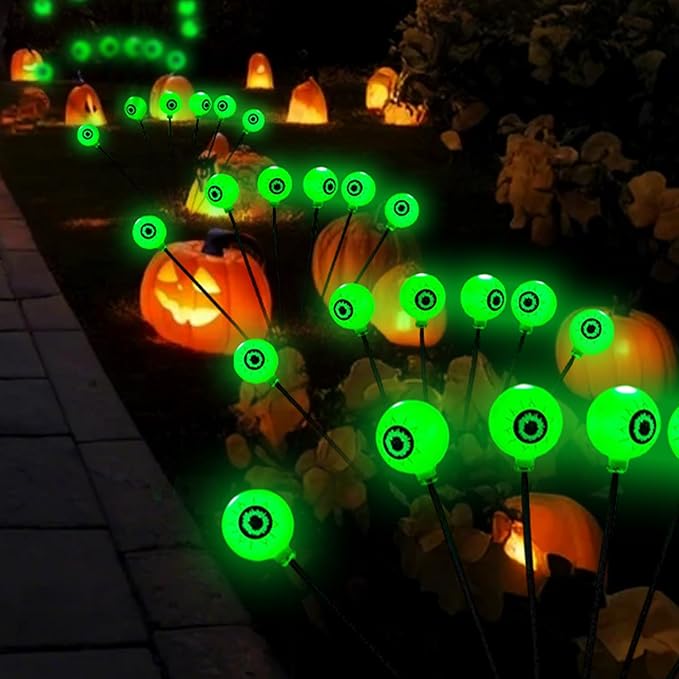 Halloween Solar Pathway Lights 2PK 12 LEDs Solar Outdoor Garden Stake Lights,Decorative Pathway Lights Waterproof Halloween Party Home Yard Patio Decorations Eyeball