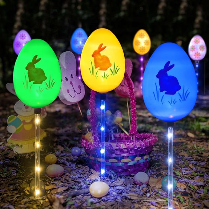 Upgraded 8-Pack Solar Easter Egg Stake Lights for Easter Decorations, Outdoor Waterproof Solar Easter Yard Stake Lighted Egg Lights for Garden Patio Yard Pathway Lawn Decor (Big Egg)