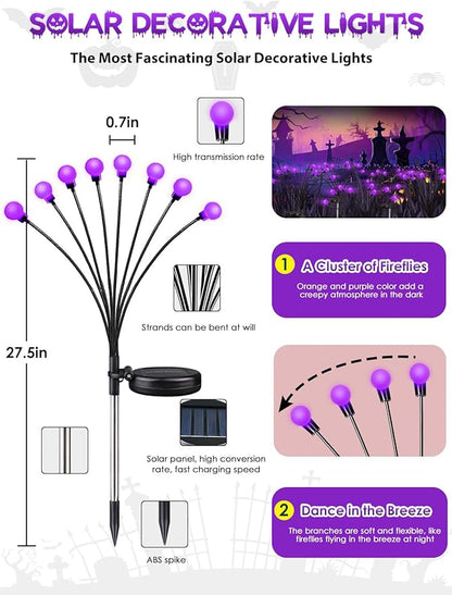 Albelt Halloween Decorations Outdoor, 6 Pack Solar Firefly Lights Outdoor, 48 LED Solar Halloween Lights, Waterproof Swaying Garden Light (Sway by Wind) for Outside Yard Pathway Decor (Purple)