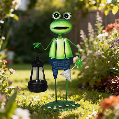 Solar Garden Lights Frog Statue with Solar Lantern Lights,18.11in Tall Frog Decor Birthday Gifts for Women Mom Grandma,Big Metal Decorative Stakes for Home Decor,Patio,Porch