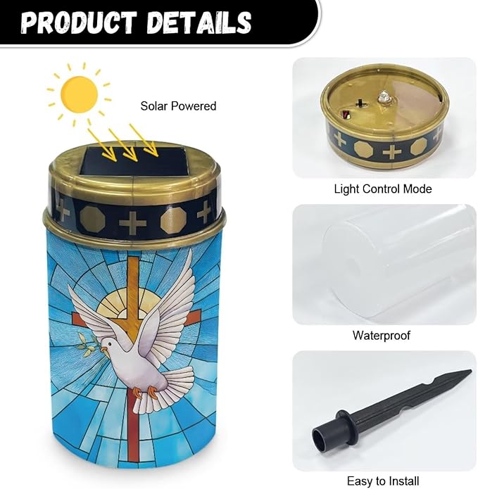 Waterproof Solar Pathway Lights,Auto On/Off Solar Lights for Grave Walkway Driveway Yard-Cross Bird